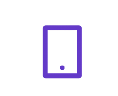 Purple tablet icon or smartphone device symbol isolated on a white background.